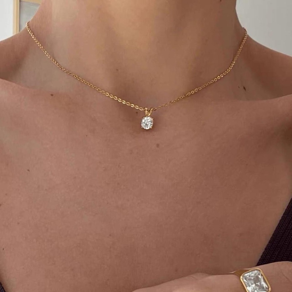 Dainty Cubic zirconia Necklace, Cz Solitaire Necklace, CZ Solitaire Pendant